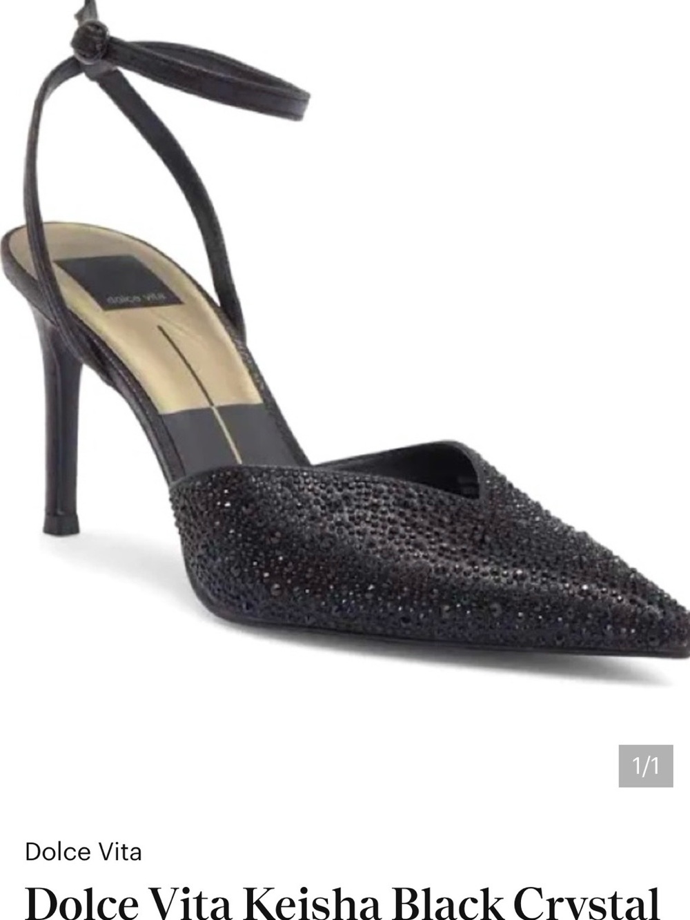 Dolce Vita Black Crystal-Embellished Pointed Toe Ankle-Tie Pump